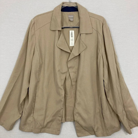 New Chico's Tan Sand Soft Lyocell Twill Open Front Drape Jacket size 16/18 - Picture 1 of 12